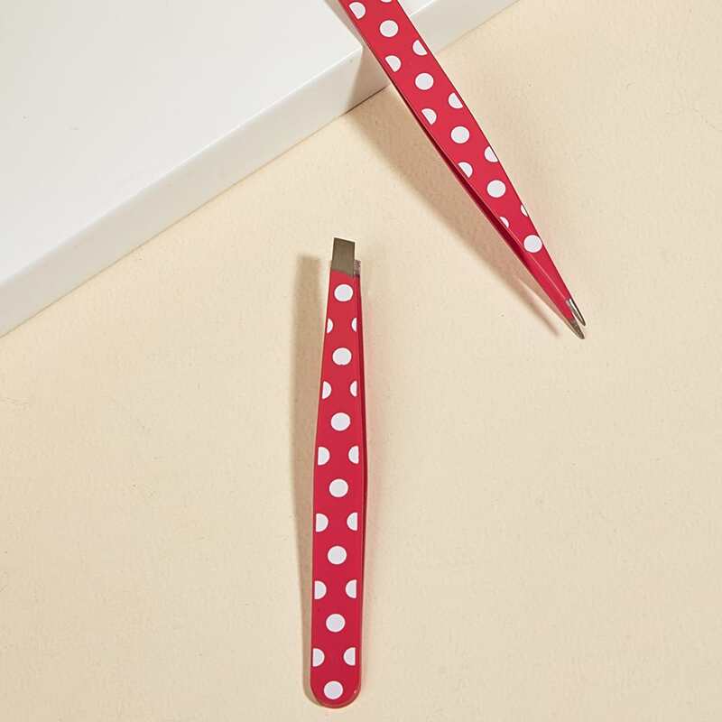 

2pcs Polka Dot Eyebrow Tweezers, Red
