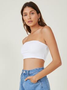 SHEIN BASICS Solid Tube Top - White - View 3