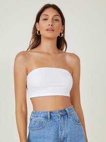 SHEIN BASICS Solid Tube Top - White - View 4