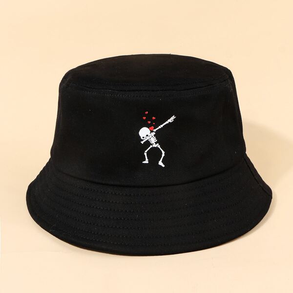 

Skeleton Print Bucket Hat, Black