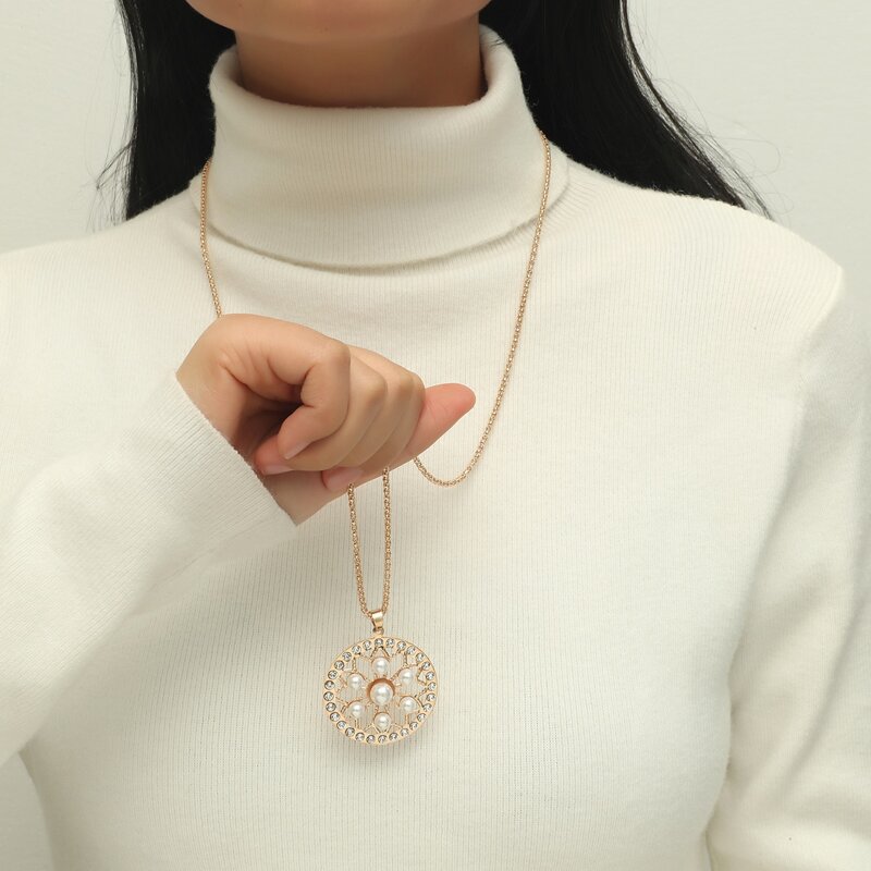 

Faux Pearl Round Charm Necklace, Gold