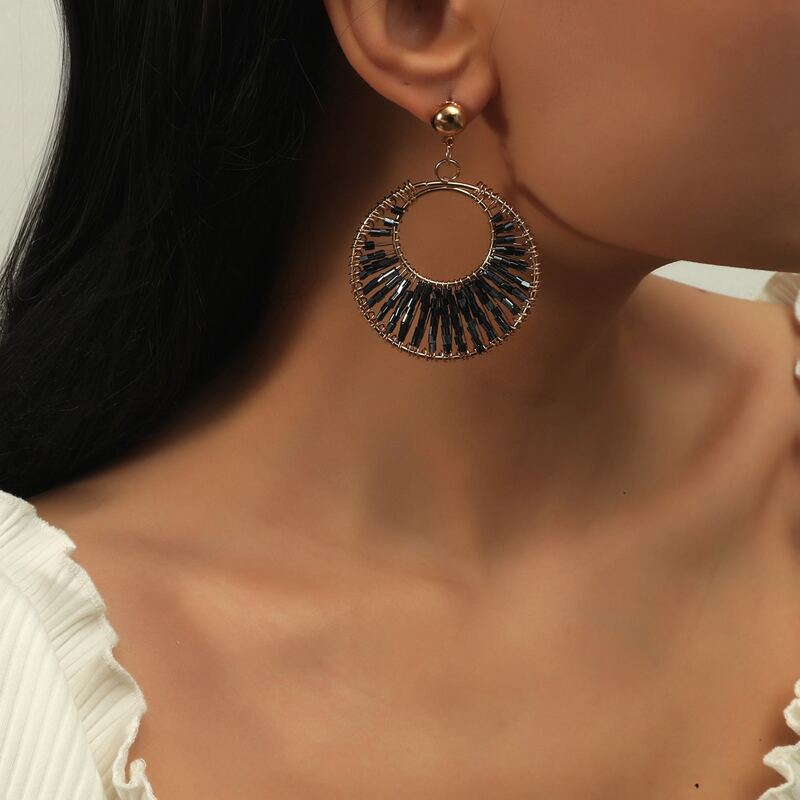 

Beaded Round Drop Earrings, Gold