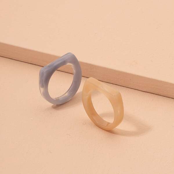 

2pcs Hollow Out Resin Ring, Multicolor