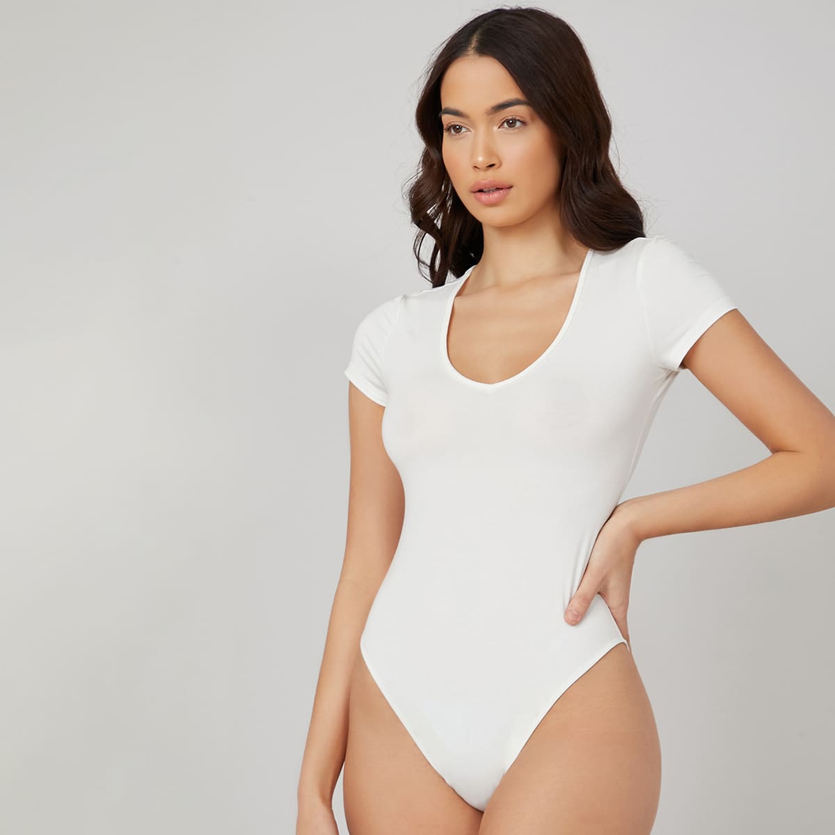 

Form Fitted Solid Bodysuit, White