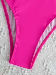Lace Up Back One Piece Swimsuit - Hot Pink - View 4