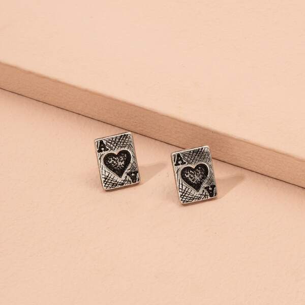 

Playing Card Design Earrings, Antique silver