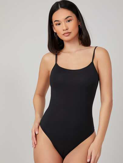 SHEIN BASICS Solid Form Fitted Slip Bodysuit