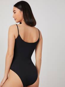 SHEIN BASICS Solid Form Fitted Slip Bodysuit - Black - View 2