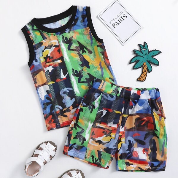 

Toddler Boys All Over Print Tank Top With Shorts, Multicolor