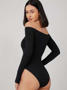 SHEIN BASICS Body ajustado de hombros descubiertos - Negro - Ver 2