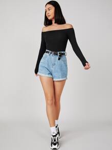SHEIN BASICS Body ajustado de hombros descubiertos - Negro - Ver 4
