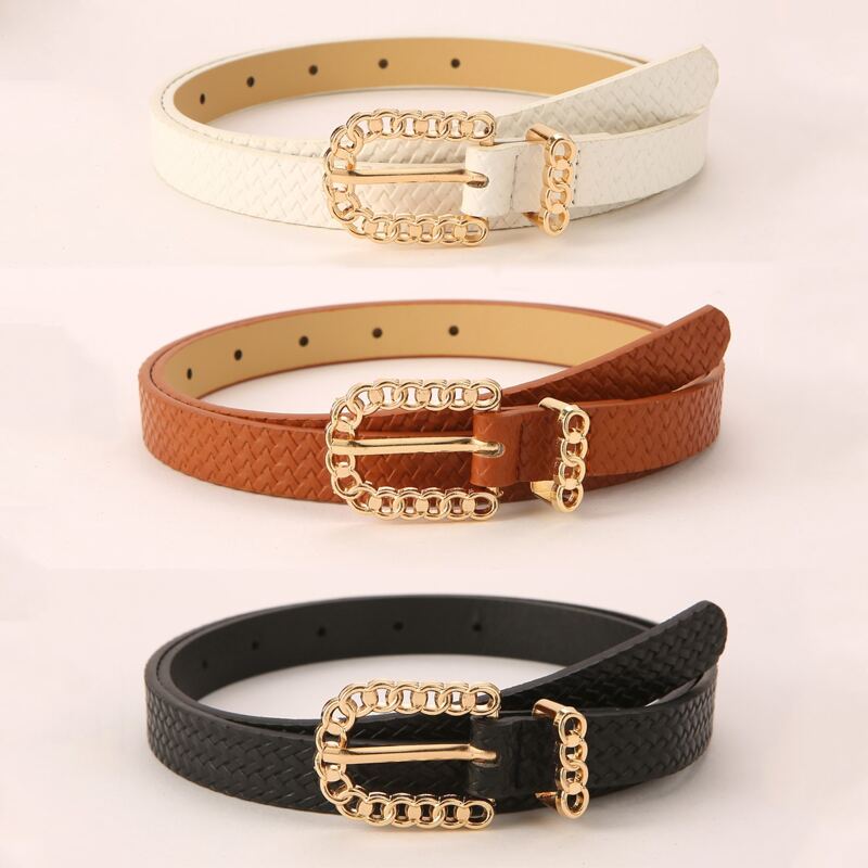 

3pcs Metal Buckle Belt, Multicolor