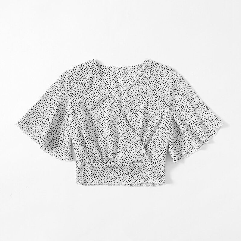 

Dalmatian Print Surplice Crop Top, Black and white