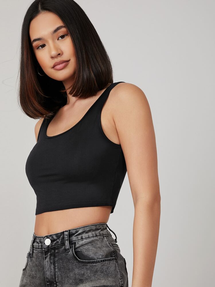 SHEIN 2 Packs Scoop Neck Solid Crop Tank Top - Multicolor - View 3