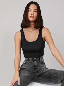 SHEIN 2 Paquetes de Top corto de punto con cuello de pico y color liso - Multicolor - Ver 4