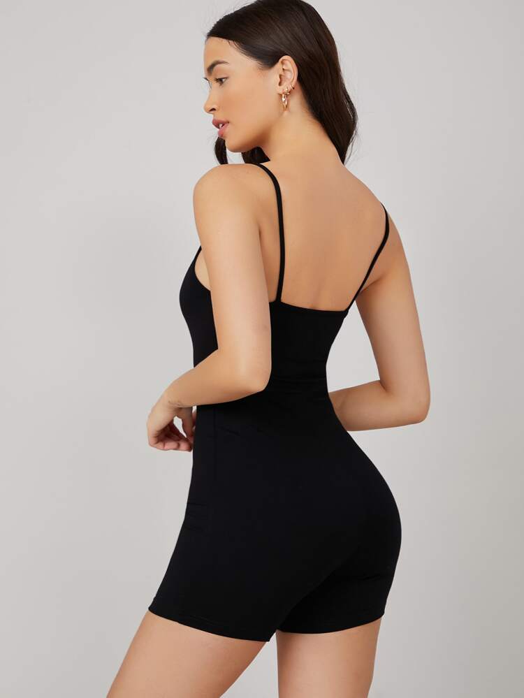 SHEIN BASICS Solid Form Fitted Unitard Romper | SHEIN UK