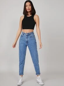 SHEIN BASICS Solid Crop Tank Top - Black - View 5