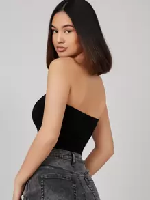 SHEIN BASICS Solid Bandeau Top - Black - View 2