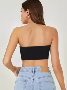 SHEIN BASICS Áo nữ màu trơn Gợi cảm - màu đen - Xem 2
