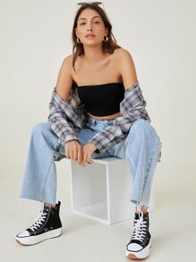 SHEIN BASICS Áo nữ màu trơn Gợi cảm - màu đen - Xem 3