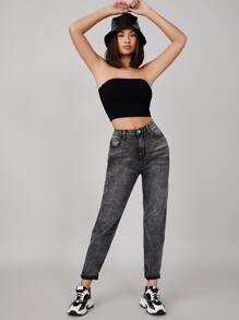 SHEIN BASICS Solid Bandeau Top - Black - View 4