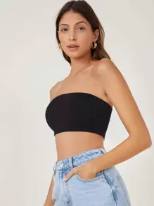 SHEIN BASICS Áo nữ màu trơn Gợi cảm - màu đen - Xem 4