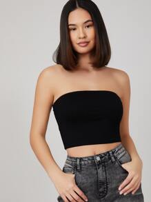 SHEIN BASICS Solid Bandeau Top - Black - View 5