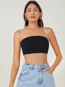SHEIN BASICS Áo nữ màu trơn Gợi cảm - màu đen - Xem 5