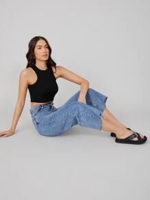 SHEIN BASICS 2 Paquetes Top Corto de Mujer - Blanco y Negro - Ver 5