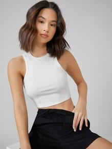 SHEIN BASICS 2 Paquetes Top Corto de Mujer - Blanco y Negro - Ver 7