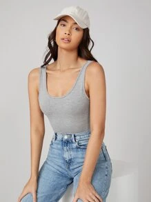 SHEIN BASICS 大圓領素色背心上衣 - 淺灰色 - 查看 1