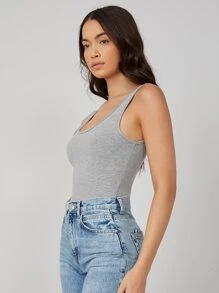 SHEIN BASICS 大圓領素色背心上衣 - 淺灰色 - 查看 3