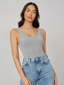 SHEIN BASICS 大圓領素色背心上衣 - 淺灰色 - 查看 4