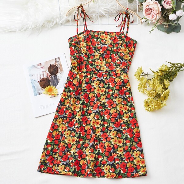 

Allover Floral Print Shirred Cami Dress, Multicolor