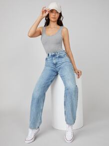 SHEIN BASICS 大圓領素色背心上衣 - 淺灰色 - 查看 5