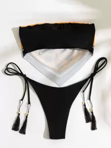 SHEIN Swim 夏日沙灘巴西利印花手帕邊綁帶式比基尼