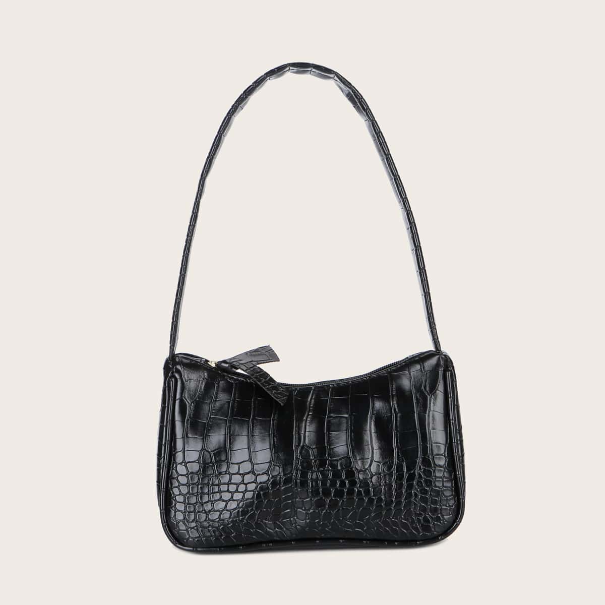 

Croc Embossed Baguette Bag, Black
