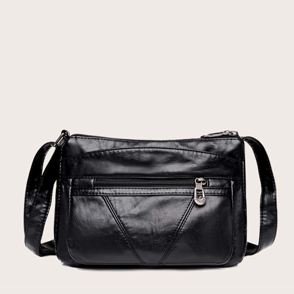 

Zip Front Crossbody Bag, Black