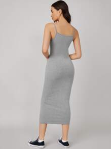 SHEIN BASICS 素色吊帶包臀連衣裙 - 淺灰色 - 查看 2