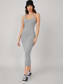 SHEIN BASICS 素色吊帶包臀連衣裙 - 淺灰色 - 查看 3