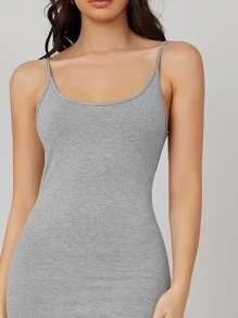 SHEIN BASICS 素色吊帶包臀連衣裙 - 淺灰色 - 查看 4