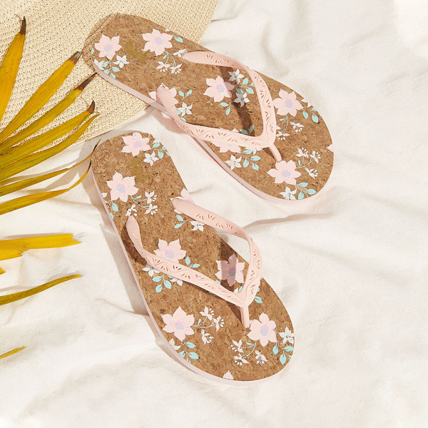

Floral Graphic Flip Flops, Pink