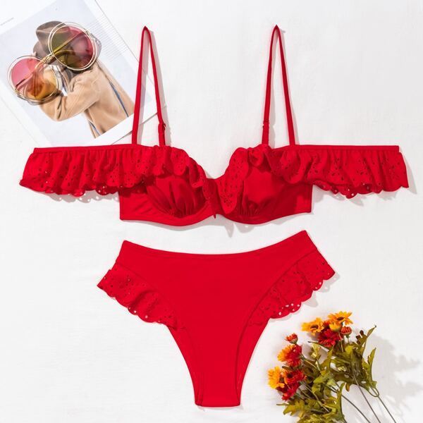 

Schiffy Trim Underwire Bikini Swimsuit, Red