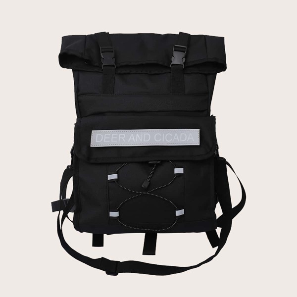 

Men Buckle Front Backpack With Detachable Bag, Black