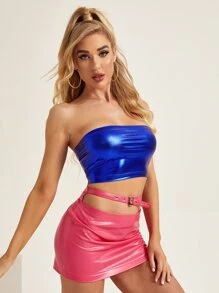 SHEIN Metallic Tube Top - Royal Blue - View 1