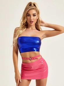 SHEIN Metallic Tube Top - Royal Blue - View 5