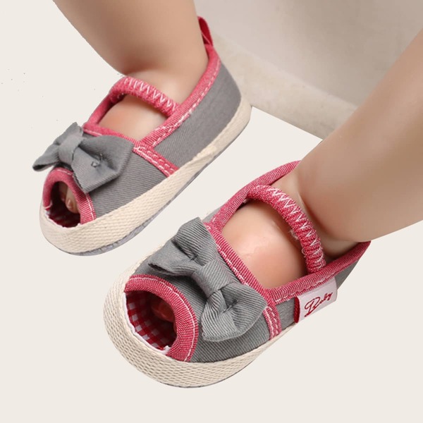 

Baby Girl Peep Toe Bow Decor Flats, Grey