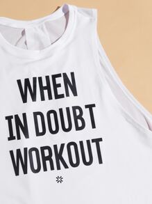 Yoga Floral 3pcs Slogan & Floral Print Workout Gym Set Racerback Bra & Tank & Yoga Leggings - White - View 3