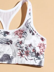 Yoga Floral 3pcs Slogan & Floral Print Workout Gym Set Racerback Bra & Tank & Yoga Leggings - White - View 5