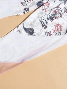 Yoga Floral 3pcs Slogan & Floral Print Workout Gym Set Racerback Bra & Tank & Yoga Leggings - White - View 6